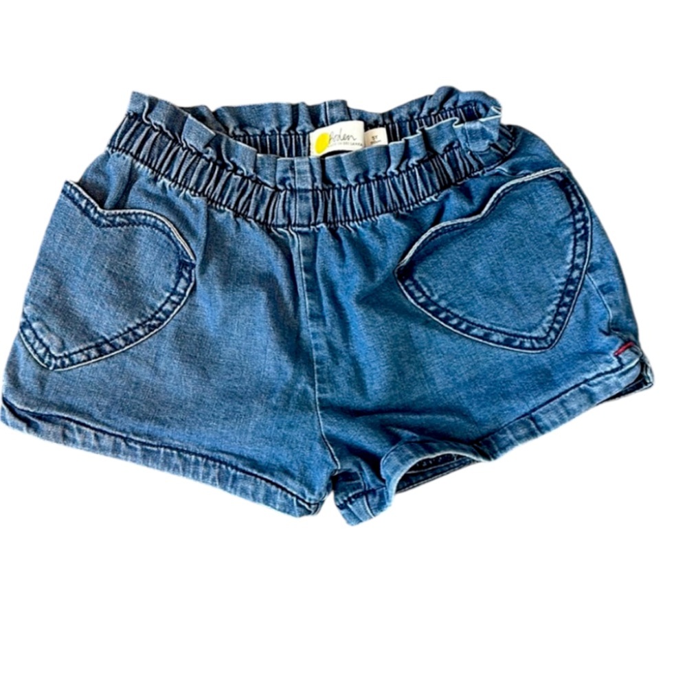 Girls' Mini Boden Chambray Denim Heart Pocket Shorts - Girls Sz 6